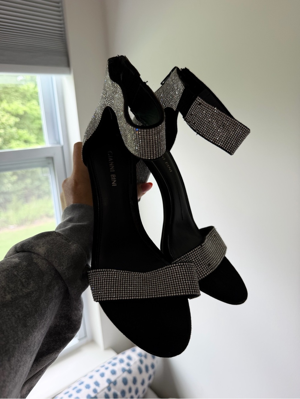 Gianni Bini Black Heels with Rhinestone Straps